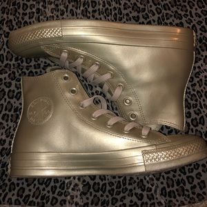 Gold Metallic Rubber Converse Hightops
